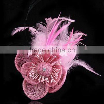 Feather Flower Fabric Hair Clip/ Brooches,Supply Multi color exporting feather fabric flower corsage brooch 5 colors available