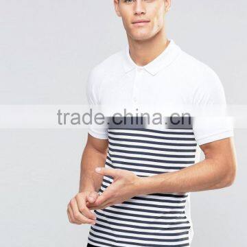 MGOO Customzied Black And White Stripe Polo Shirts Short Sleeves Muscle Shirts In Rib photo-2