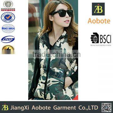 2015 New Fashion Customized Casual Printed Women Cotton Vest With Hoody,Down Parka