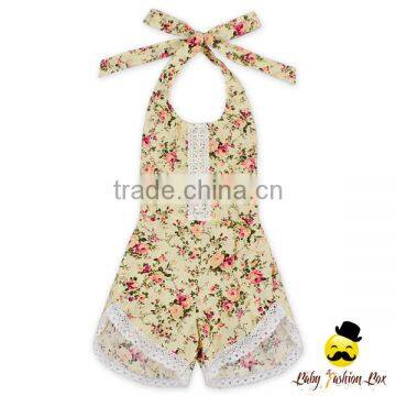 New Model Design Polka Dots Printed Halter Sleeveless Lace Trim Baby Girl One Piece Climbing Romper Harem Jumpsuit photo-2