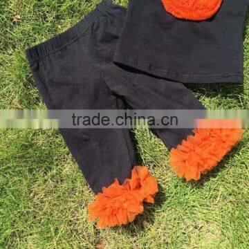 Girls Boutique Halloween Outfits Kids Ruffle Pants Sets Girls Halloween Clothes Necklace and Headband photo-4