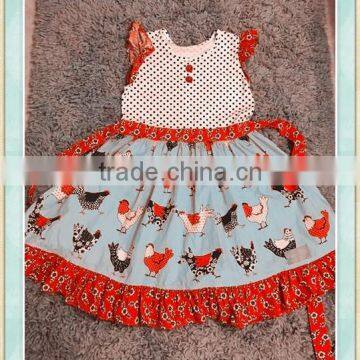 2017 Thanksgiving girl fashion summer small fly sleeve chicken pattern dress