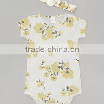 Newest Printed Toddler Bodysuit With Headband Cute Flower Baby Pajamas Cotton Infant Clothing CS90421-69