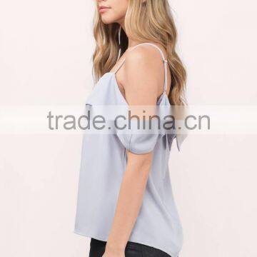 2017 Fashion Lady Clothing Lastest Summer Grey Cold Shoulder Blouse photo-2