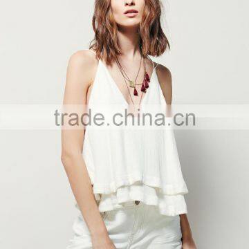 2016 Guangzhou Shandao Manufacture High Fashion Summer Sexy Spaghetti Strap Loose White Chiffon New Style Top For Girls photo-4