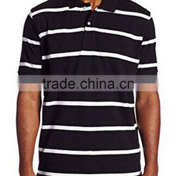 Men's Short Sleeve Striped Pique Cotton Polo Shirt