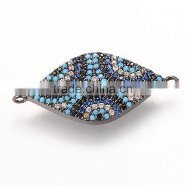 Fashion jewelry cubic zirconia micro pave horse eye brass connector