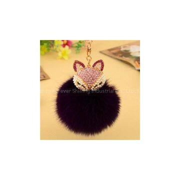Fox Fur Ball Pearl Pendant With Artificial Fox Head Inlay Pearl Chain For Women Handbag Or Cellphone Quite Cheap