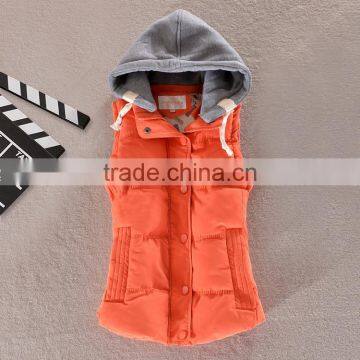 Cheap Quilted Fashion Girl Waistcoats with hood