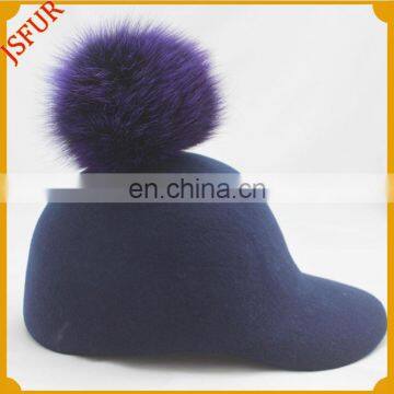 100% Wool Adult Woolen Fox Fur Ball Snapback Baseball Cap