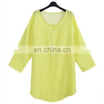 women newest comfortable round neck linen blouse