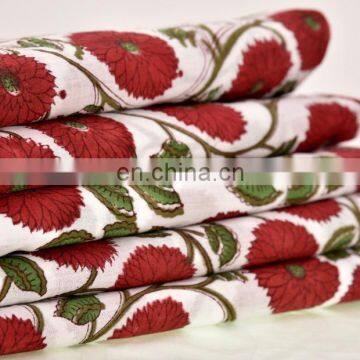 Indian Latest Hand Block Printed Fabric Handmade Dress Making Floral Design Fabric by Meter