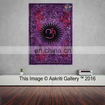 Indian Tapestry Om Print Purple Color Large Wall Hanging Boho Tapestry Fabric