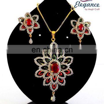 Indian American diamond pendant set-wholesale american diamond pendant set-party wear pendant set