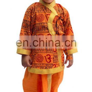 Indian Om Print Saffron Dhoti Kurta, Boy's Traditional Angrakha Set, Dhoti Suit, Kids Baby Wear, Ethnic Dress Kurta om Print photo-3