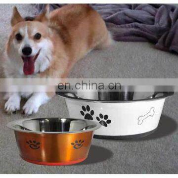 stainless steel round coloured dog bowl / pet water bowl