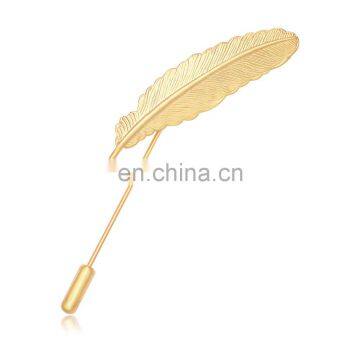 New Arrived Simple Metal Silver / Antique Gold / 16 K Gold Plating Feather Brooch Long Needle Lapel Pin photo-3
