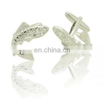 Factory Price men's silver fish cufflinks