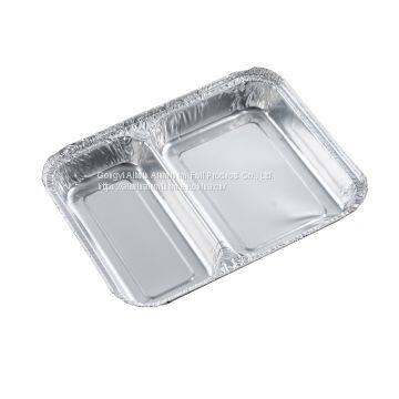 Household 2- Compartments Disposable Aluminium Foil Food Tray Aluminum Foil Compartment Food Container photo-2