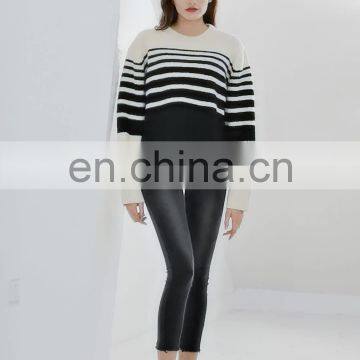 TWOTWINSTYLE Women Pullover Sweater O Neck Long Sleeve Hit Color One Size Knitted Striped Casual