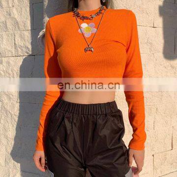 Hot Wholesale Women's Ladies Sexy Skinny Printed Long-sleeved Knitted Bottoming Crop Top photo-2