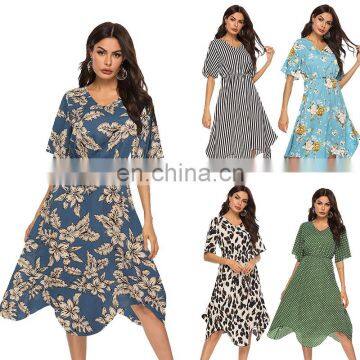 LAITE D2151 Women Printed Casual Dresses Ladies Short Sleeve V-neck Casual Dresses photo-7