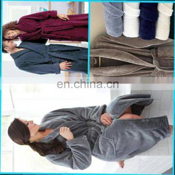 Women Men Flannel Bathrobe Unisex Winter Long Plush Fleece Robe pink pajamas