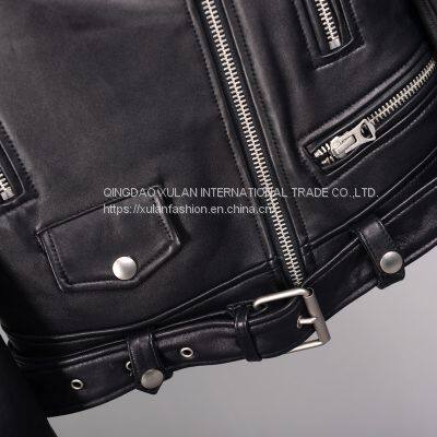 2021NEW FASHION LADIES' GENUINE LAMBSKIN LEATHER JACKET MOTORCYCLE JACKET photo-5