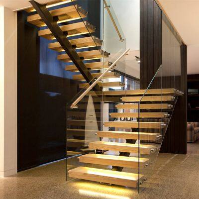 Australian/Canadian standard staircase modern interior staircase with LED lights wooden steps indoor stairs