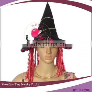 ladies cheap pink fashion witch hat with wig