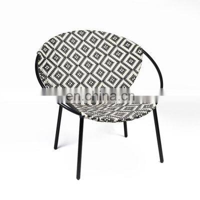 Wholesale custom rattan geometric pattern metal frame chair with black metal legs