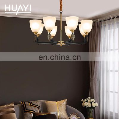 HUAYI Luxury Black All Iron Glass Cover Indoor Modern Decorative Hanging Chandeliers Pendant Light