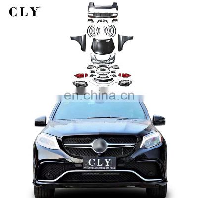 CLY Car Bumpers For 2011-2015 Benz ML W166 Facelift GLE63 AMG Old Upgrade New Bodykits With Headlights Taillights Hood Fenders