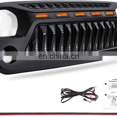 Grill for Jeep Wrangler JK Accessories 2007-2018 Matte Black Angry Face Grill With 5 Amber Lights for Jeep Rubicon Sahara Sport photo-3