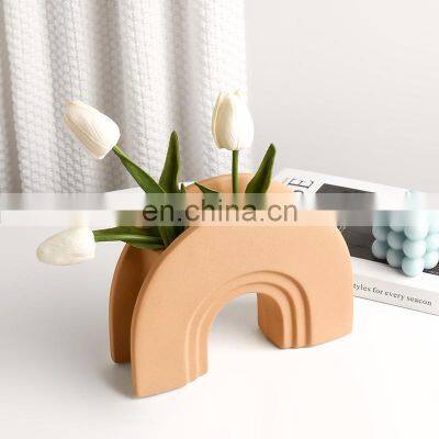 Nordic Creative Simple Design Art Morandi Geometric Porch Desktop Ceramic Vase for Other Home Decor