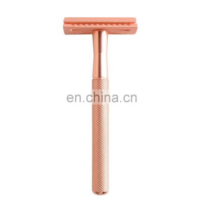 Wholesale  Durable Reusable Eco-friendly Metal Matte Rose Gold Double Blade Edge Men Safety Razor