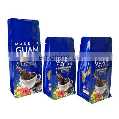 Plastic custom zip lock coffee bean packaging bag stand up flat bottom pouch with valve