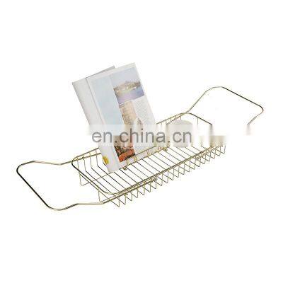 Luxury Golden Iron wire Folding Bathroom Shelf Bathtub Tray Shower Expandable Bathtub Caddy Towel Wine Book Holder Bathtub Rack