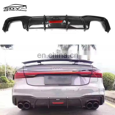 A7 Sline S7 KB Style Carbon Fiber Rear Diffuser With Light Rear Splitter Lip For Audi A7 Sline S7 2019-2021