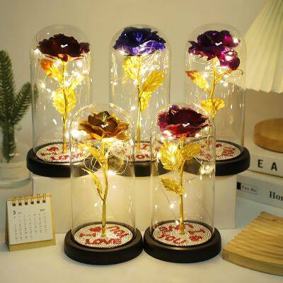 Led Galaxy 24k Gold Eternal Rose Light Up Rose Flower Gift Glass Dome Flower Lamp For Home Christmas Decorative Holiday Lighting