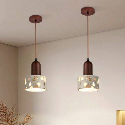 Terrazzo Cylinder Pendant Light With Walnut Wood Cap photo-2