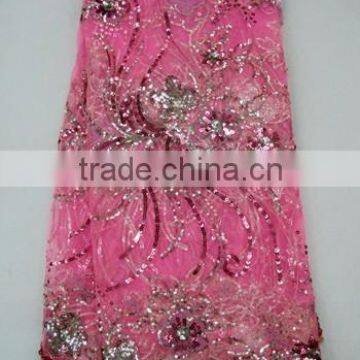 swiss design 8AF59-pink color french net lace with sequin for african party