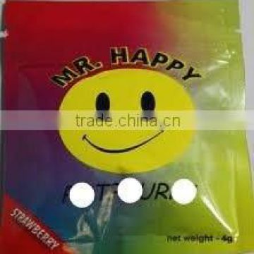 Mr.Happy three side seal aluminum potpourri zipper bag with zipper logo priting