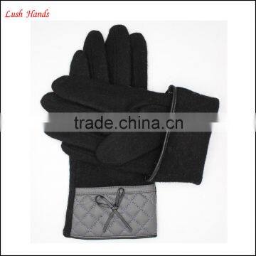 2016 New Style Woolen Gloves With Leather Wrist for Women photo-3