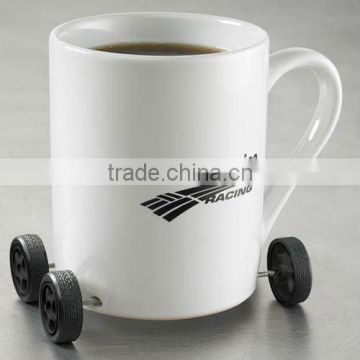 Promotional fancy ceramic coffee mug with wheels