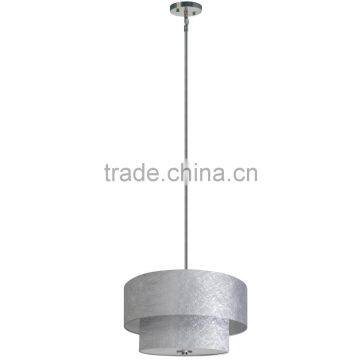 3 light chandelier(Lustre/La arana) in satin steel finish with twist silver fabric shade