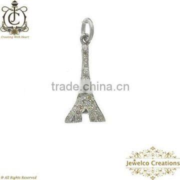 Tower Charm Silver Pendant, 925 Silver Charm, Designer Tower Charm, Diamond Silver Charm, Charm Pendant Jewelry, Handmade Charm