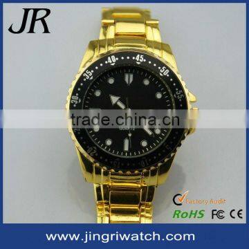 gold watches men design alloy case and band Japan movt waterproof black dial customize logo