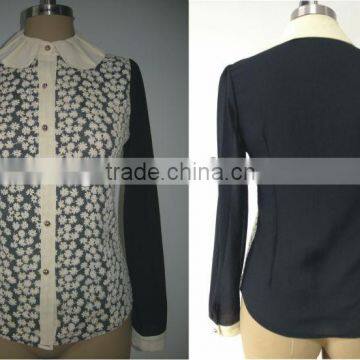 Ladies ruffle collar mesh embroidered shirt