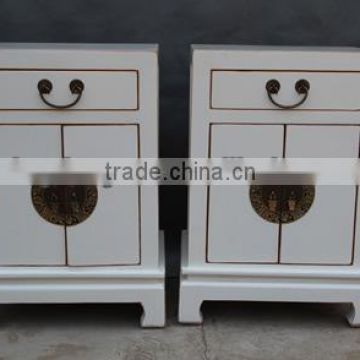 Chinese antique reproduction wooden white small bedside cabinet